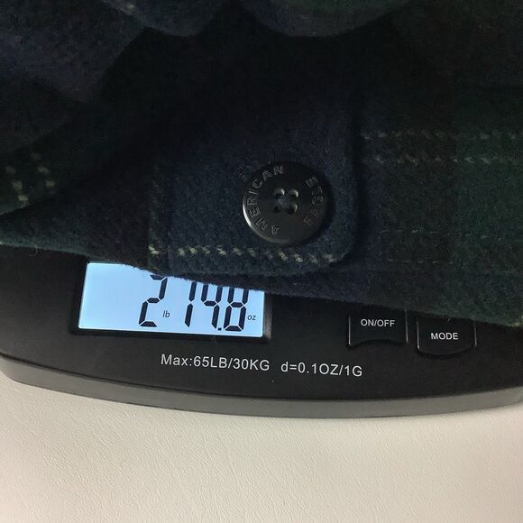 American Eagle Wool Blend Plaid Hooded Pea Coat Jacket Women M L Green Blue Y2K - Picture 12 of 12